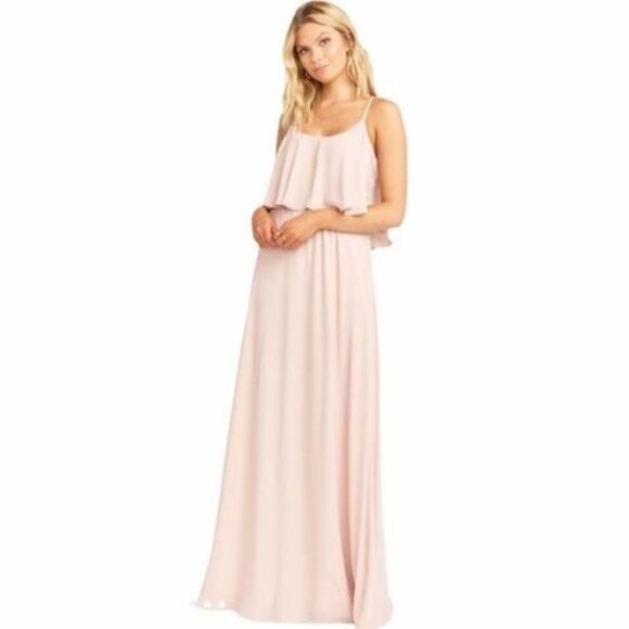 Show Me Your Mumu Caitlin Ruffle Maxi Dress in Dusty Blush Crisp Size L‎ NWT - Picture 1 of 8